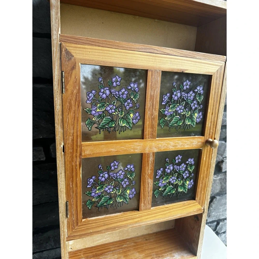 Vintage 90s Wooden Farmhouse Country Cottage Bathroom Wall Cabinet / Spice Rack